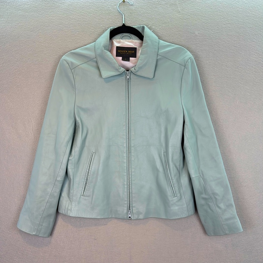 Golden Bear - women’s Genuine leather full zip up Jacket mint blue size L